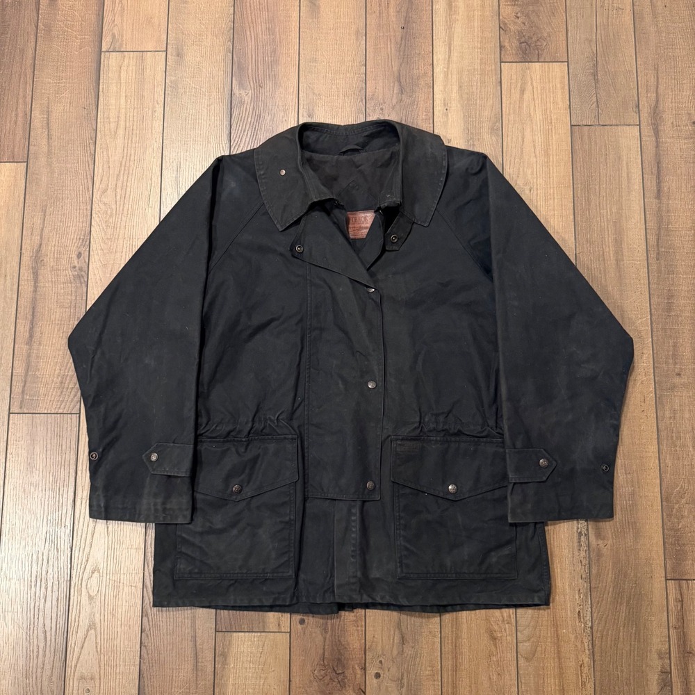 Vintage Outback Trading Co Waxed Canvas Jacket Men Large Black Drover Field Coat